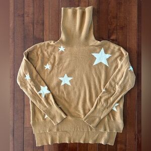 Star Patterned Turtleneck Camel Tan Sweater Size Small